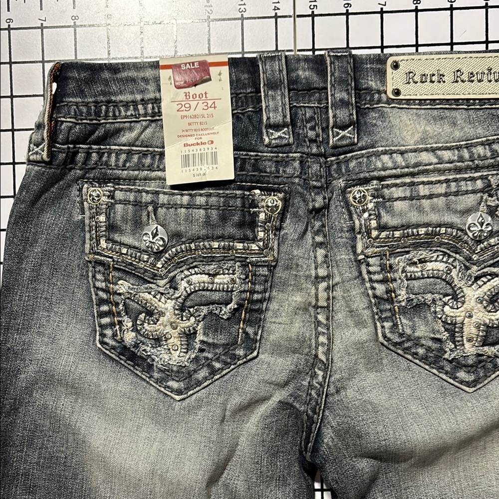 Rock Revival Gray Bootcut Jeans with Ornate Stitching